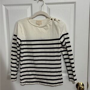 Sezane Cream and Navy Striped Long Sleeve Top